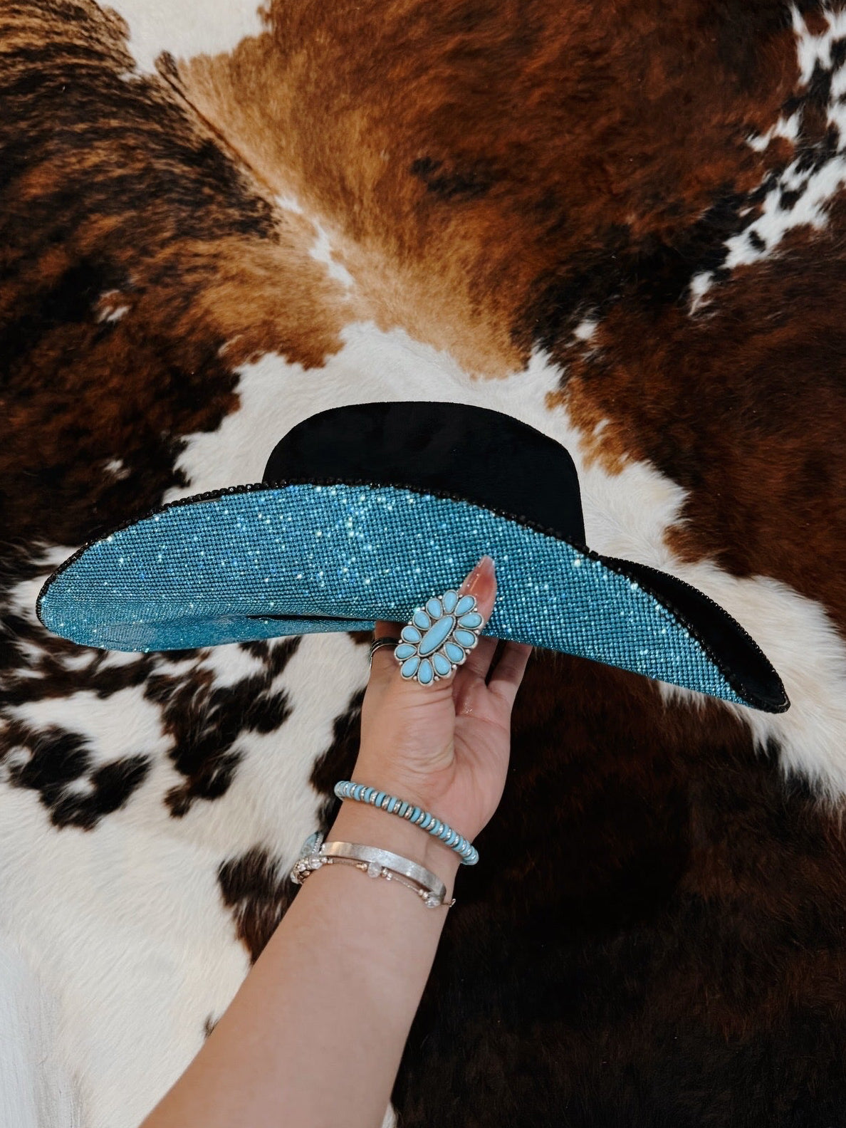 Turquoise Bottom rhinestone hat