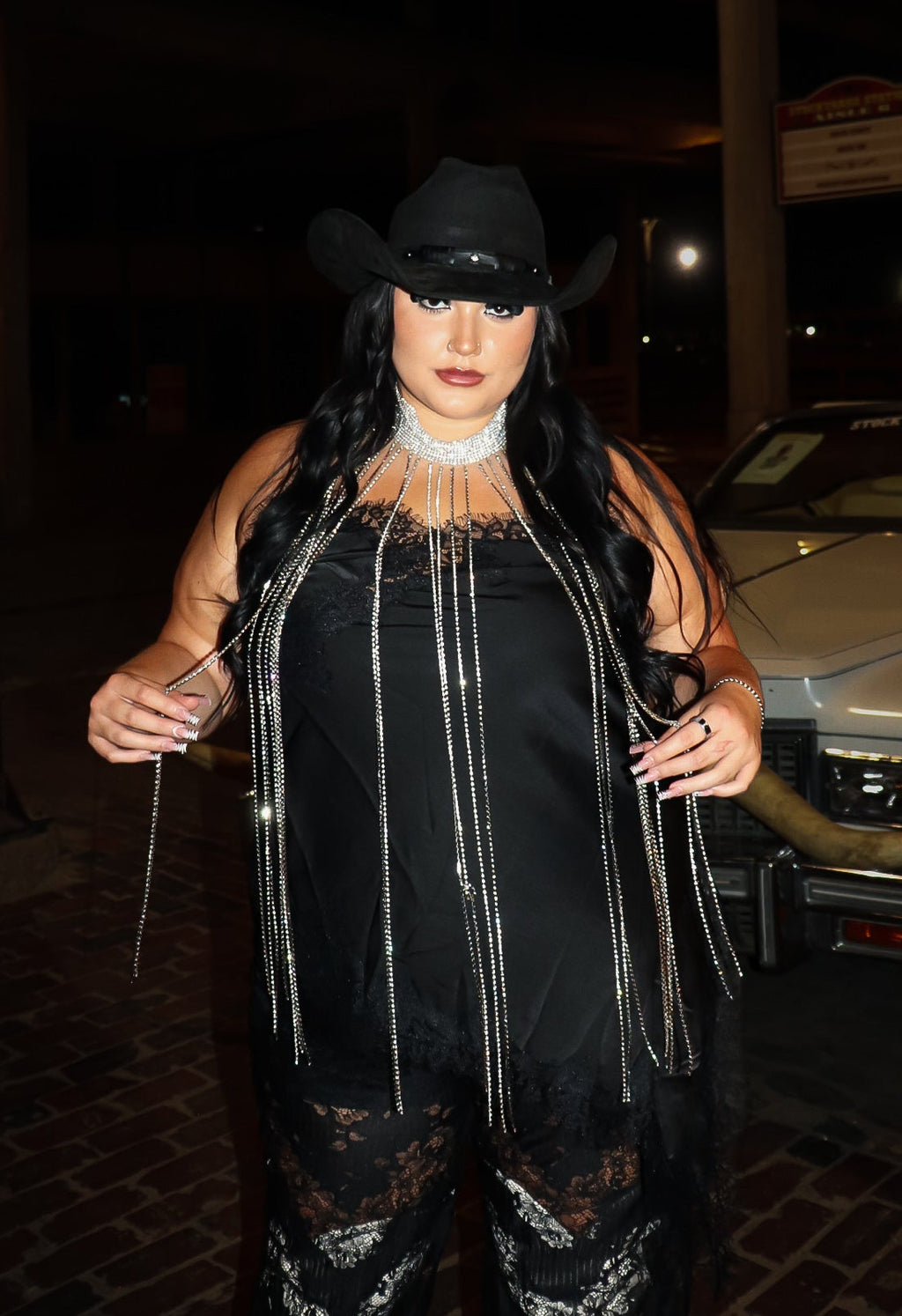 Rhinestone fringe collar